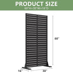 Casaphoria Metal Privacy Screen Outdoor, 60" H x 30" W Freestanding Decorative Privacy Screen for Patio Deck Balcony Garden with Stable Base, Black-Louvered
