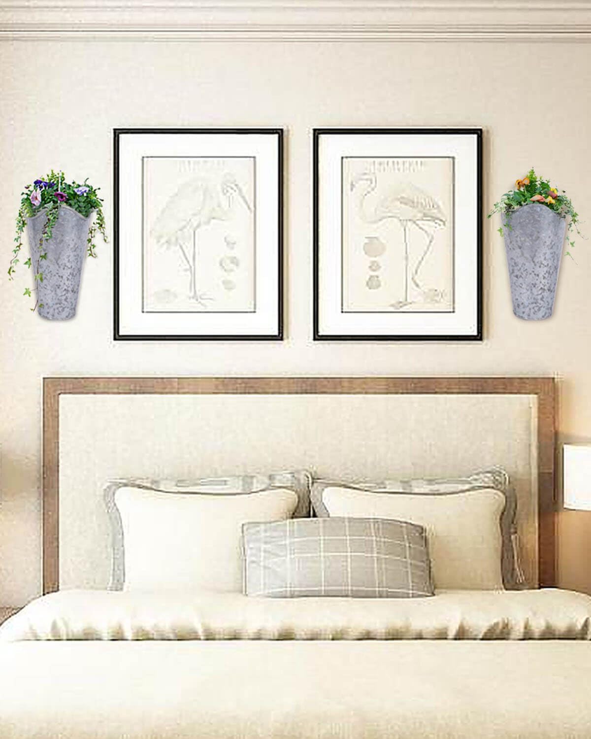 2 Pack 12 Inch Galvanized Wall Planters for Flowers, Silver | Tall Metal Tin Vases for Indoor or Outdoor Flowers, Farmhouse Hanging Planter Decor for Walls, Porches and Country Homes