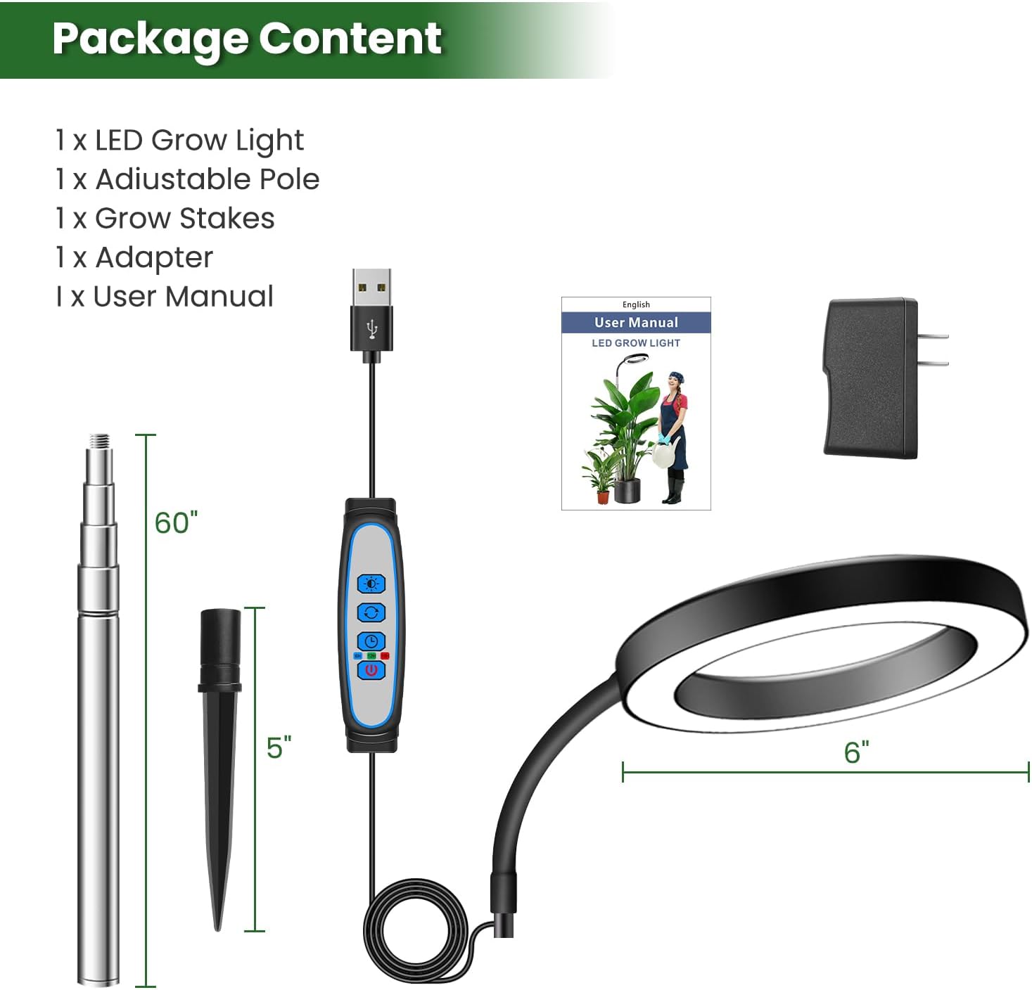 Grow Lights for Indoor Plants Full Spectrum, 80 LEDs 3 Colors Grow Light, 65in Large Plant Lights for Indoor Growing with 360°Gooseneck, 6/12/16H Timer, 5 Brightness, Height Adjustable, Black | 65in Plant Lights for Indoor Growing with 360°Gooseneck