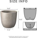 Kante 16.5" Dia Round Concrete Planter, Large Outdoor Modern Indoor Decorative Plant Pots with Drainage Hole and Rubber Plug for Home and Garden, Weathered Concrete