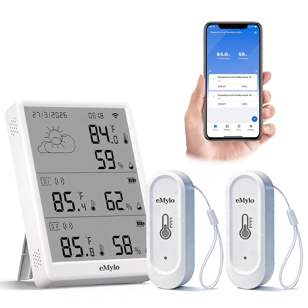 emylo wifi thermometer hygrometer with 2 ip65 remote, main product view