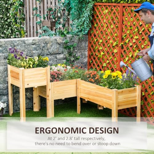 outsunny raised garden bed set of 3, wooden, side view