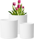 8/7/6 inch Plant Pots, Set of 3 Cylinder Flower Pots for Outdoor Indoor Plants, Decorative Plastic Planters with Drainage Holes and Saucers for Garden House Plants, White
