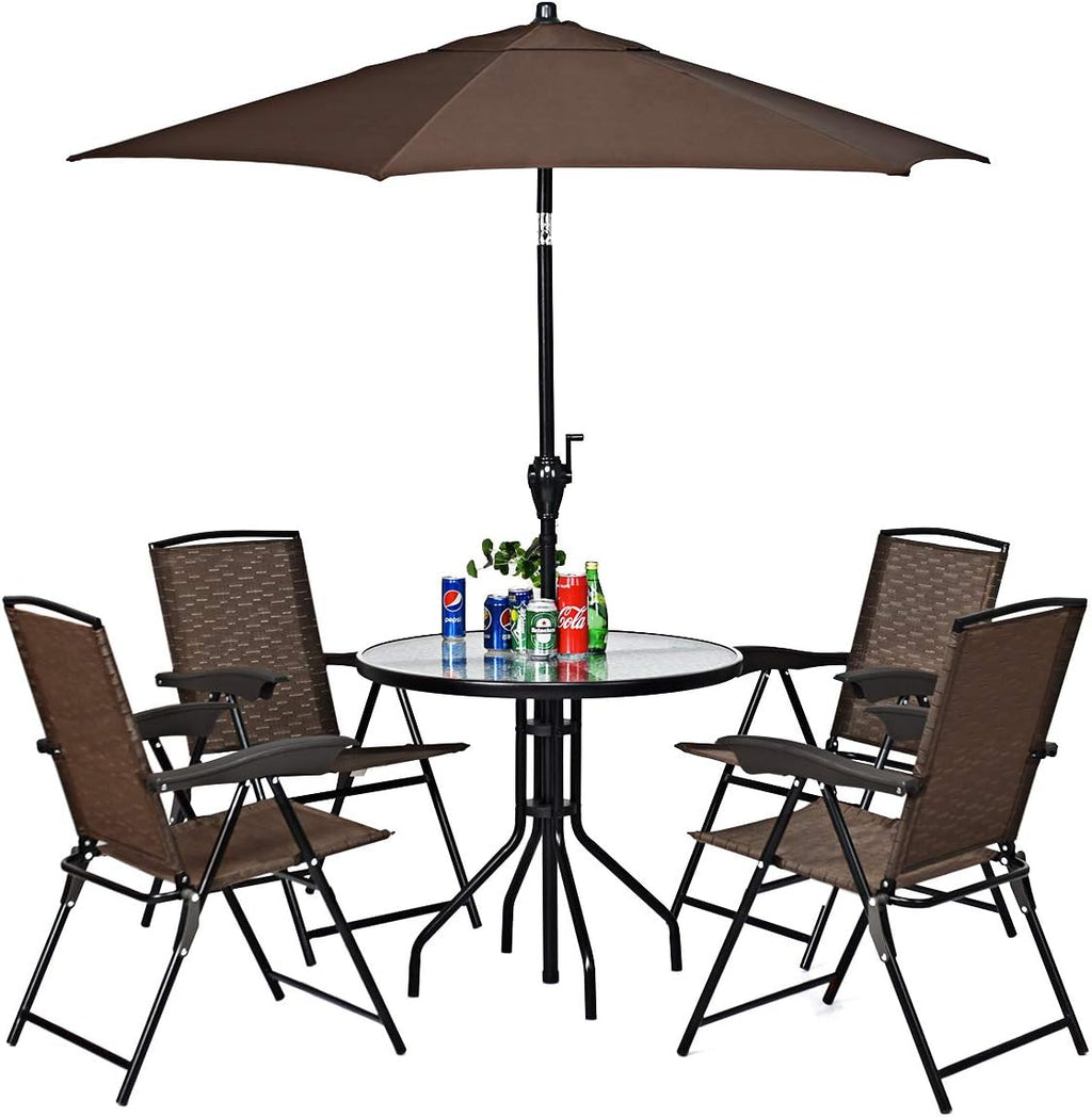 Goplus Folding Sling Chairs Sets of 4 w/Armrests & Adjustable Back | Portable Chairs for Patio Garden Pool Outdoor & Indoor
