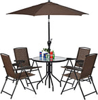 Goplus Folding Sling Chairs Sets of 4 w/Armrests & Adjustable Back | Portable Chairs for Patio Garden Pool Outdoor & Indoor