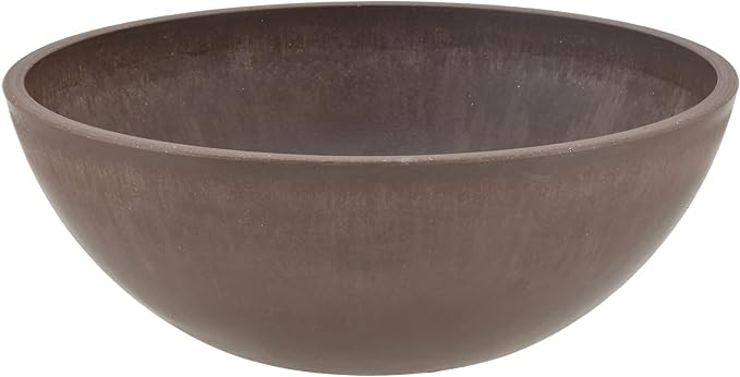 PSW Pot Collection M25C 10-inch Plastic/Stone/Wood Composite Low Bowl Planter – No Drainage Hole (Drillable), Shallow Indoor/Outer Pot for Succulents, Bonsai, Fairy Gardens, Herbs, Chocolate