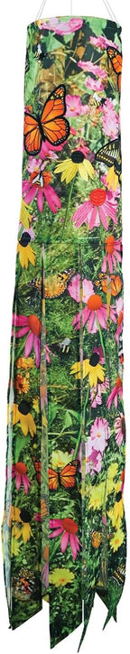 In the Breeze 5271 — Summer Garden 40-inch Illusion Windsock — Vibrant Decor, Embroidered Details, Fully Printed Tails