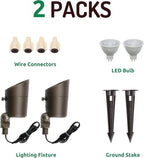 Lumina Lighting® 4W Landscape Lighting 12V Landscape Lights Low Voltage Landscape Spotlights Warm White Waterproof Outdoor Replaceable LED Bulb for Garden, Lawn, Porch, Patio and Yard(Bronze, 2-Pack)