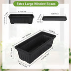 GREANER Rectangle Planters for Indoor Plants, 6 Pack 16.9x7.48 Inch Large Vegetable Flower Herb Window Boxes, Outdoor Plastic Growing Pots with Tray for House Windowsill Balcony Garden Use (Black)