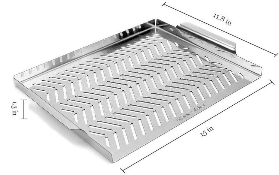 BBQ Grill Pan for Vegetables, Grill Topper Stainless Steel BBQ Wok with Handles Professional Cookware Grill Accessories for Barbecue Grills Outdoor Cooking