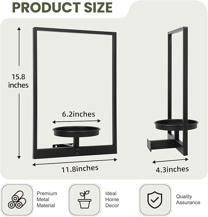 Wall Plant Holder Window Plant Shelves Set of 2, Wall Planters for Indoor Plants - Premium Metal Hanging Plant Holder for Indoor Outdoor Decor
