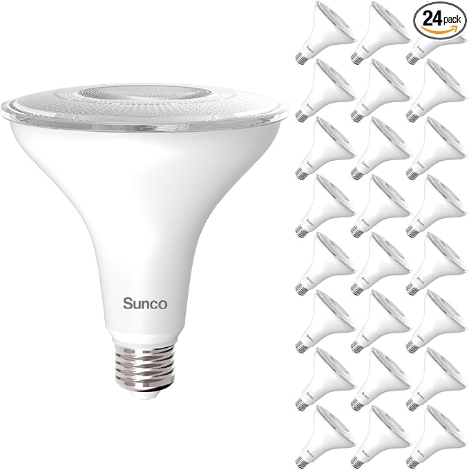Sunco 24 Pack Outdoor LED Flood Home Patio Driveway Light, Waterproof PAR38 LED Bulb, CRI90, 2700K Soft White,1050 Lumens, 100W Equivalent 13W, Dimmable, Wet-Rated, E26 Base UL.