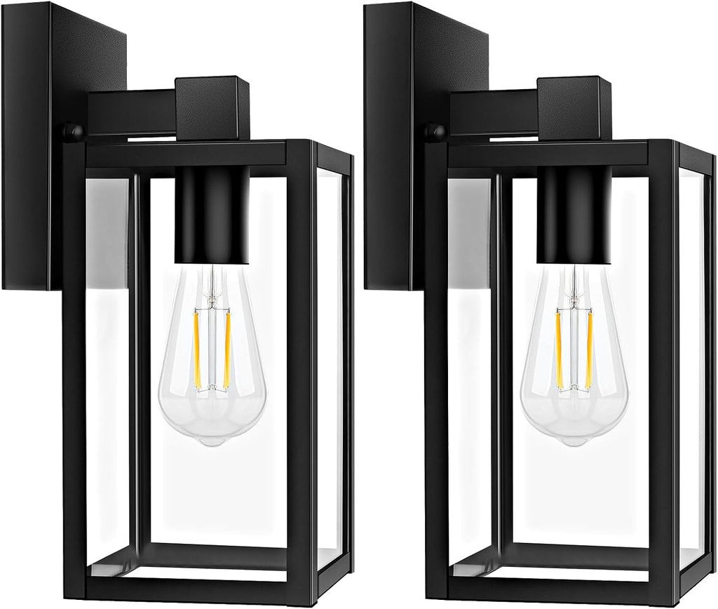 2-Pack Outdoor Wall Lantern, Exterior Waterproof Wall Sconce Light Fixtures, Black Outside Wall Lights with Clear Glass for House, Porch, Front Door, Garage, Patio, Bulbs Not Included