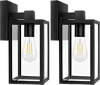 2-Pack Outdoor Wall Lantern, Exterior Waterproof Wall Sconce Light Fixtures, Black Outside Wall Lights with Clear Glass for House, Porch, Front Door, Garage, Patio, Bulbs Not Included