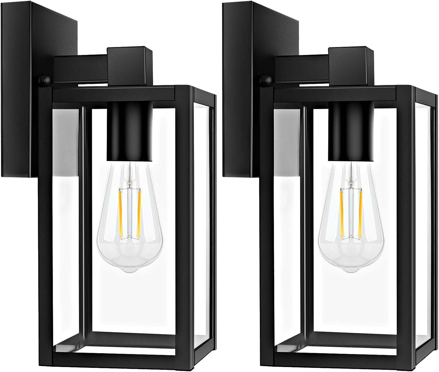 2-Pack Outdoor Wall Lantern, Exterior Waterproof Wall Sconce Light Fixtures, Black Outside Wall Lights with Clear Glass for House, Porch, Front Door, Garage, Patio, Bulbs Not Included