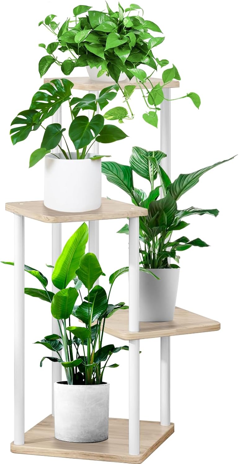 4 tier plant stand indoor, thickened metal wood, main product view