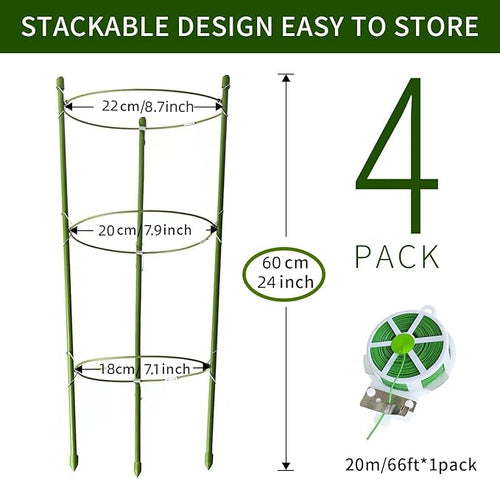 4 Pack Tomato Cage for Garden Plant Support, 24 inches Small Tomato Cages Tomato Trellis with Adjustable Rings, Plant Stakes for Peony Support, Tomato Stakes Rings for Climbing Plants