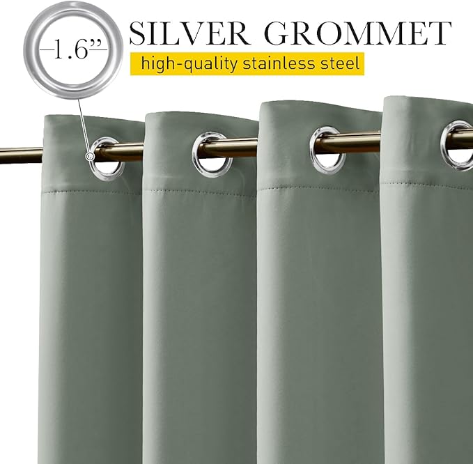NICETOWN 2 Panels Outdoor Curtains for Patio Extra Wide 84", Waterproof & Windproof Grommet & Back Tab Fixed Top and Bottom Thermal Insulated Privacy Drapes with Rope for Deck, Sage Green, W84 x L108