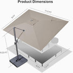 PURPLE LEAF Patio Umbrella 9' X 11.5' Rectangle Cantilever Umbrella Large Aluminum Outdoor Umbrellas with 360-degree Rotation & UPF40+ Premium Fabric for Deck Pool Garden Yard, Ash Mocha