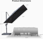 PURPLE LEAF Patio Umbrella 9' X 9' Rectangle Cantilever Umbrella Large Aluminum Outdoor Umbrellas with 360-degree Rotation & UPF40+ Premium Fabric for Deck Pool Garden Yard, Graphite Grey