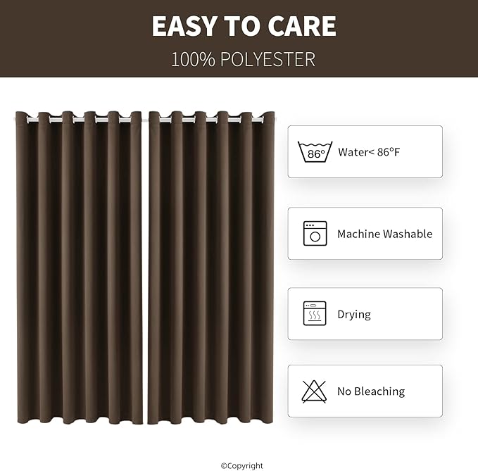 Outdoor Indoor Curtains for Patio Weather-resistant Window Panels Privacy Protect Grommet Top Thermal Insulated Home Curtain for Porch Pergola Garden Hot Tub Area (W84 x L108, Brown, 2 Panels)