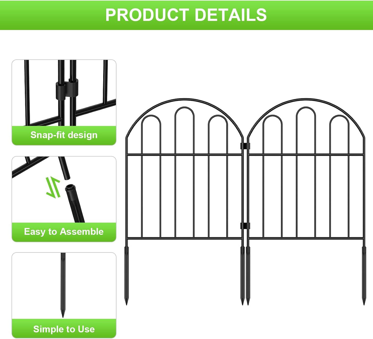 ousheng 25 pack decorative garden fence, total 27ft(l), side view