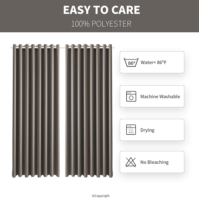 Outdoor Patio Curtain Waterproof Darkening Thermal Insulated Indoor Curtains for Bedroom, Porch, Living Room, Pergola, Cabana, W105 x L120 Extra Wide Room Divider, Taupe, Set of 2 Panels
