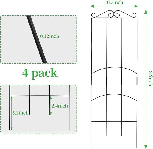 32 Inch Metal Plant Trellis for Climbing Plants Outdoor，4 Pack Garden Trellis for Potted Climbing Plants Indoor Houseplants Flowers Vine Ivy,Black,Rectangle