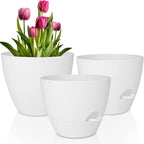 Plant Pots 12/10/9 Inch Self Watering Pots, Set of 3 Plastic Planters with Drainage Holes and Saucers,Plastic Flower Pots,Nursery Planting Pot for Indoor Out Door Plants(Pure White)