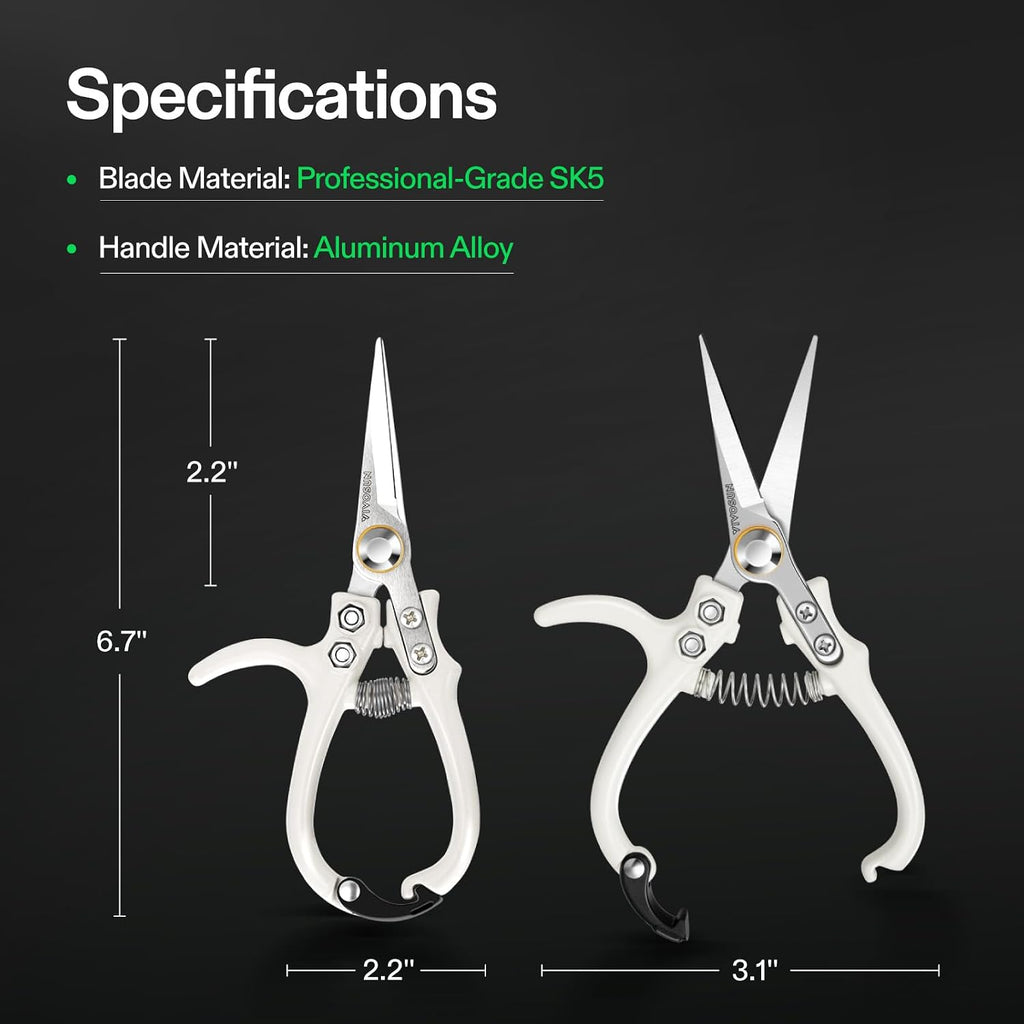 VIVOSUN Pruning Shears for Gardening, Q-Shaped Garden Scissors for Plants | Straight Precision Stainless Steel Blades, Comfort Ergonomic Grips, Ideal Snip for Deadheading, Trimming & Shaping Plants