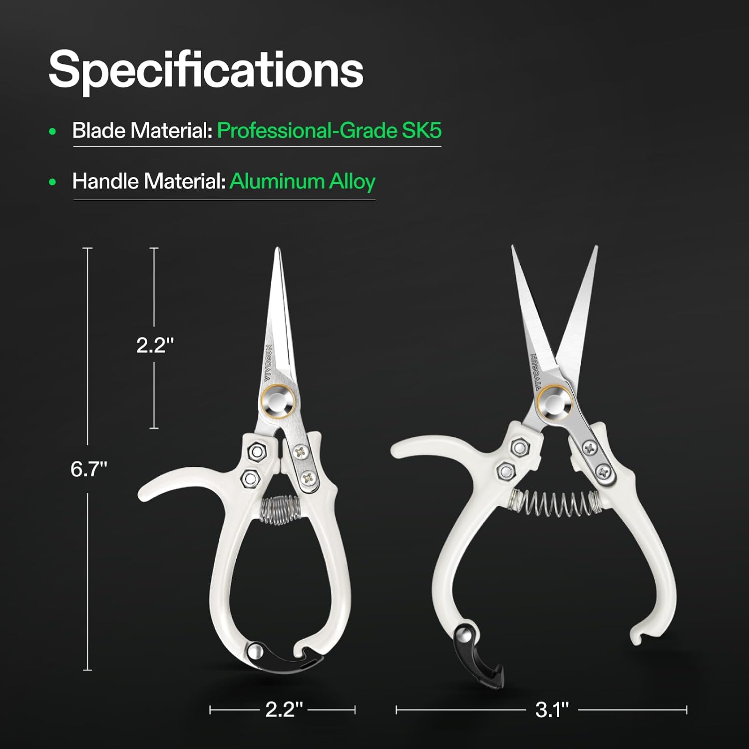 VIVOSUN Pruning Shears for Gardening, Q-Shaped Garden Scissors for Plants | Straight Precision Stainless Steel Blades, Comfort Ergonomic Grips, Ideal Snip for Deadheading, Trimming & Shaping Plants