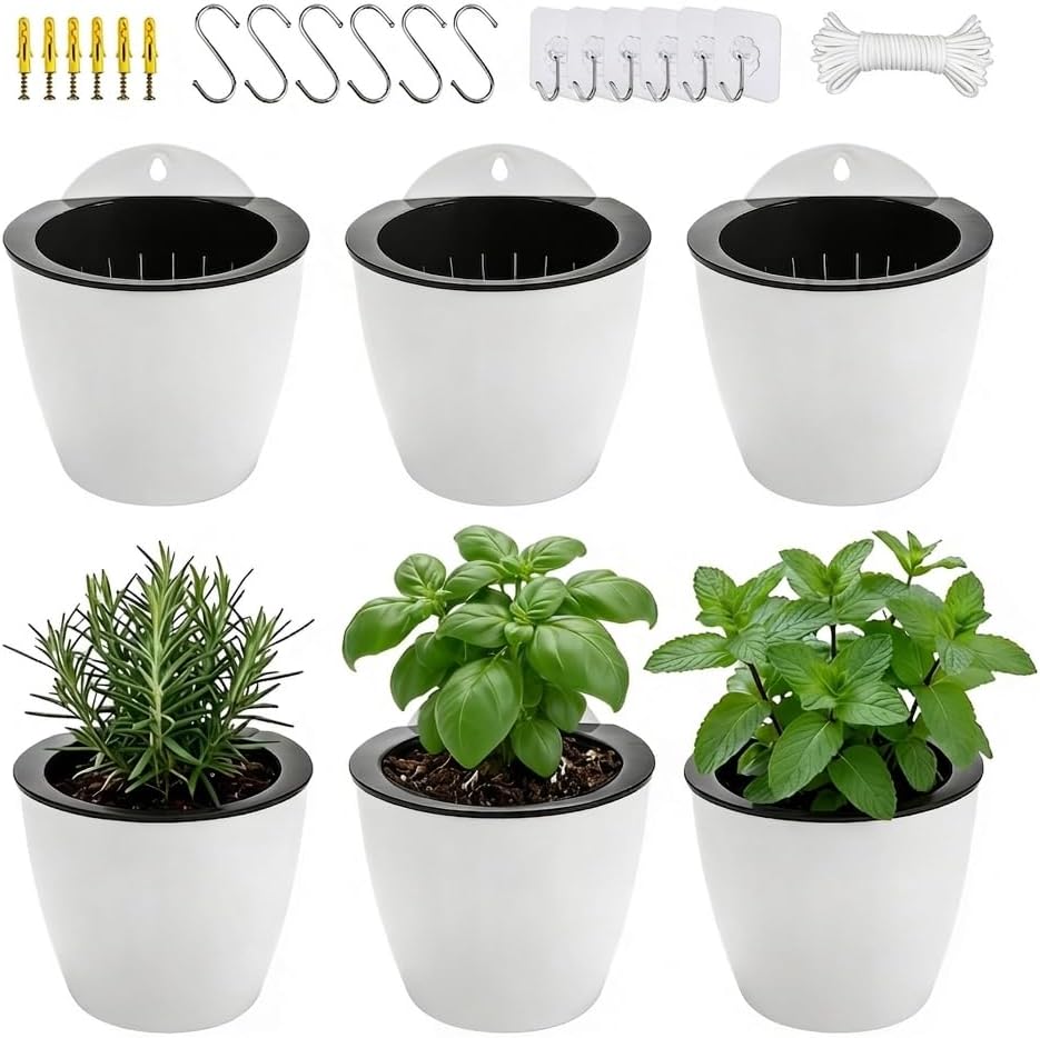white hanging planter pots self watering vertical garden, main product view