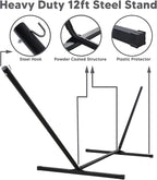 SUNCREAT Hammocks Extra Large Double Hammock with 12 ft Stand, 475lbs Capacity, Outdoor Portable Hammock with Hardwood Spreader Bar, Extra Large Pillow, Beige