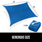 GORILLA GRIP Heavy Duty Sun Shade, UV Protection Fade Tear and Rust Resistant Rectangle Sunshade Canopy, Curved Edges Blocks Sunlight, Breathable Sail, Outdoor Patio, Lawn Garden 10x10 FT Blue