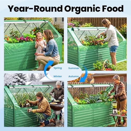 quictent raised garden bed with cover galvanized planter showing dimensions