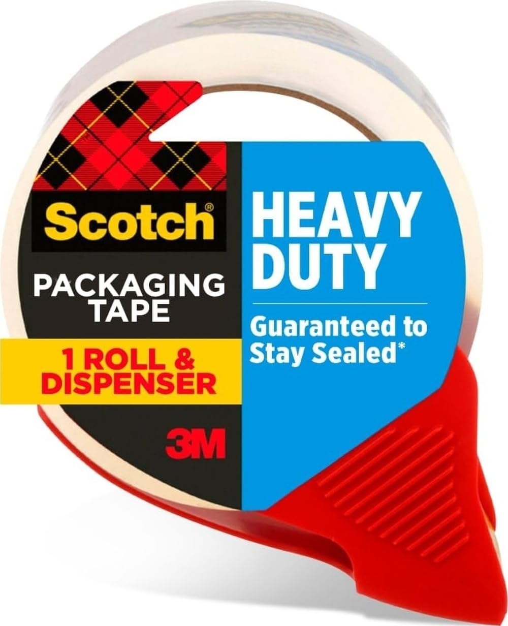 Scotch Heavy Duty Shipping Packing Tape, Clear, 1.88 in. x 38.2 yd. | Shipping and Packaging Supplies, 1 Tape Roll with Dispenser