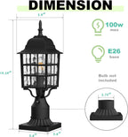 2-Pack Dusk to Dawn Outdoor Post Light, Black | Lamp Post Light Fixture, Water Ripple Glass, Pier Mount Base, Exterior Pole Lantern Light for Yard Patio Pathway