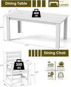 GREENVINES 5-Piece Outdoor Dining Set | HDPE | Patio Table and Chairs Sets for 4 | Patio Furniture | All Weather | Umbrella Hole | White | for Backyard Poolside Garden