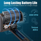 Electric Grill Brush Rechargeable Grill Cleaner 3 Heads 2 Speed 2000 RPM Torque 80KG BBQ Cleaning Brush with Safety Lock Submersible 304 SS Head Splash-Proof Scrubbe IPX7 Waterproof Silvery Black