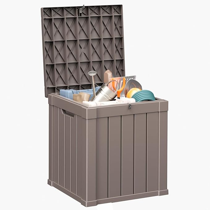EasyUp 50 Gallon Deck Box Outdoor Storage Box for Patio Furniture,Outdoor Cushions,Garden Tools and Pool Supplies,Waterproof,Resin（Gray）