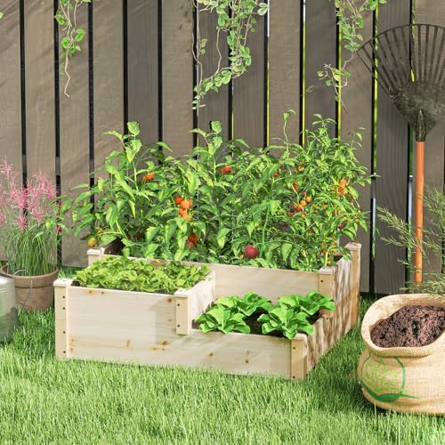 giantex raised garden bed, wood planter box for shown in use