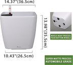 Dexceder 15x14 Self Watering Planter with Wheels Indoor Outdoor, Inner Mat Design, Thickened Large Floor Standing Flower Plant Pot with Water Level Indicator (White Matte)