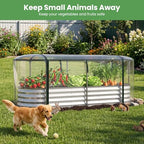 giantex raised garden bed w/greenhouse cover, outdoor oval, close-up detail