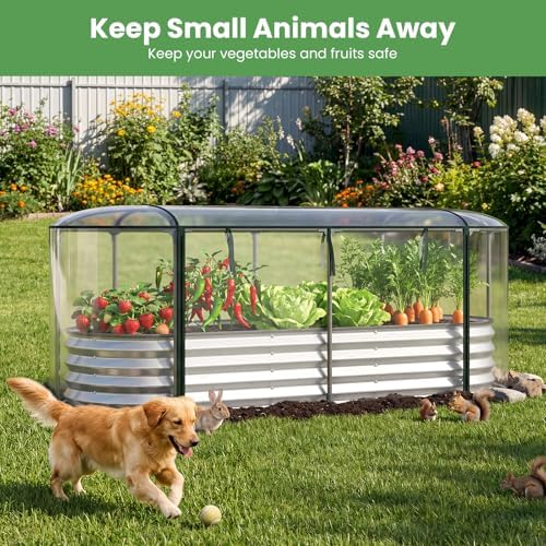 giantex raised garden bed w/greenhouse cover, outdoor oval, close-up detail