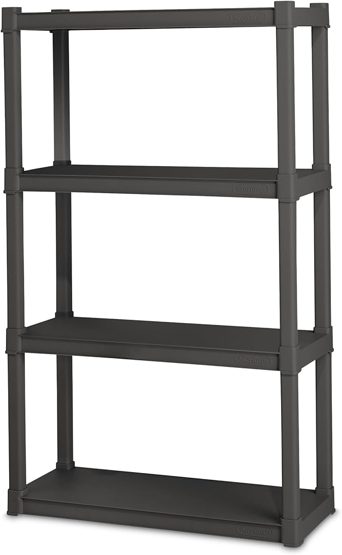 Sterilite 2-Pack 4 Shelf Unit, Heavy-Duty Shelving Storage and Utility Rack - Standing Plastic Organizer Shelves for Kitchen, Bathroom, and Garage