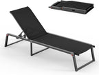 Aluminum Chaise Lounge Chair Outdoor, Foldable & Assembly Free Patio Pool Lounge Chairs 5-Position Recliner for Outside Poolside, Fully Grounded Legs Sun Lounger for Beach, Yard, Black