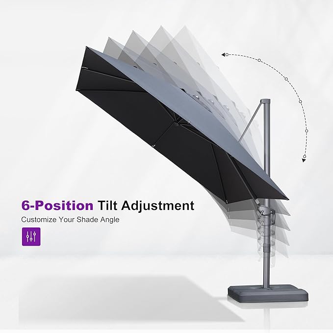 PURPLE LEAF 8 FT Outdoor Umbrella with Base Patio Cantilever Aluminum Umbrella with 3 Years Fade Resistance Recycled Fabric Offset Square with 360-degree Rotation for Deck Pool Garden, Graphite Grey