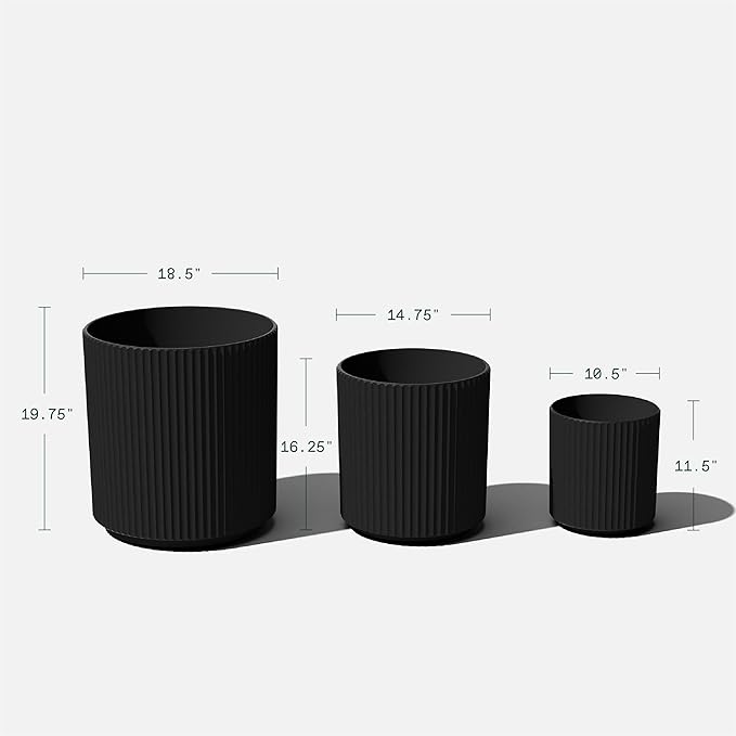 Veradek Demi Series Set of 3 Round Planters for Porch, Patio, Backyard | Durable Plastic-Stone Material | Modern Décor for Tall Plants, Flower