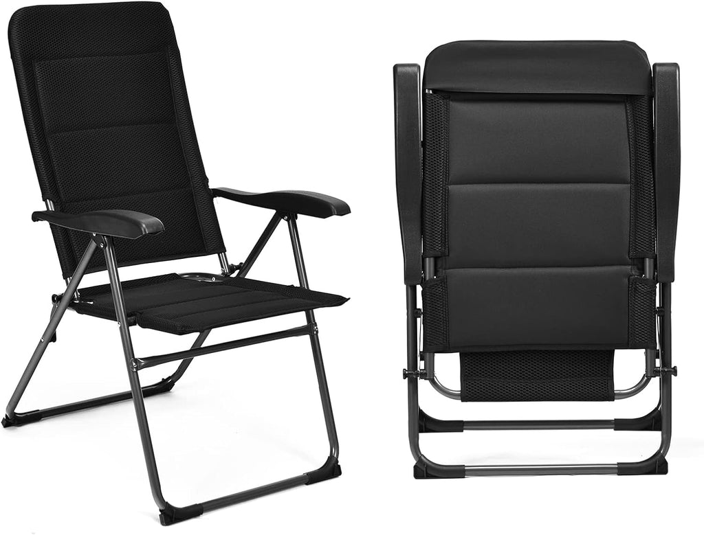 DORTALA 2-Piece Foldable Patio Chairs, Folding Chairs w/Adjustable Backrest, Outdoor Sling Chairs for Deck, Backyard, Bistro, 300 lbs Capacity, Set of 2, Black