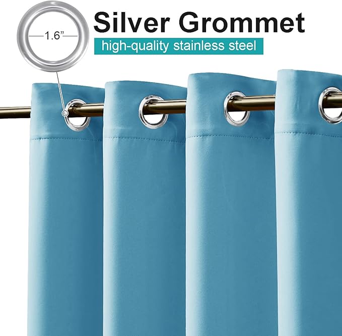 NICETOWN Outdoor Curtain for Patio Waterproof, Energy Saving Thermal Insulated Stainless Steel Grommet Sunlight Block Privacy Protect for Pool, 1 Piece, 52 Inch by 108 Inch, Teal Blue